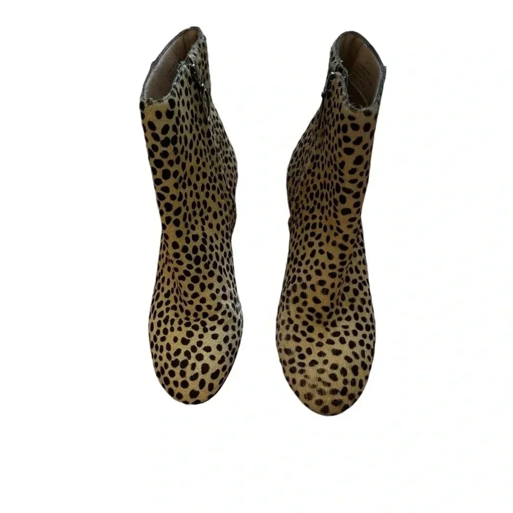 Able Cheetah Hair Celina Leather Ankle Booties Block Heel Size 7